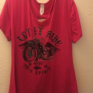 Hot Pink biker T-shirt. NWT. Silver stud detail